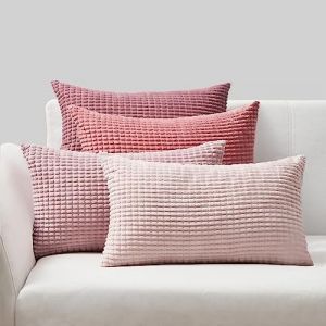 Topfinel Housse de Coussin Bebe 30x50 Rose 4pcs Coussin Canapé Décoratif en Velours Côtelé Super Doux pour Fauteuil Lit Salon Chambre Jardin Motifs à Carreaux Dopamine Décor, Lot de 4 (NoledarEU, neuf)