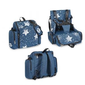 ms babyworld - booster bag stars | rehausseur de voyage portable 2 en 1 avec harnais à 5 points | sac à dos - bandoulière | poche isotherme, distributeur de lingettes et espace pour accessoires (SLEEP & PLAY, neuf)