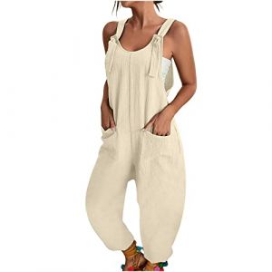 Combinaison sans Manche Femme, Salopette Femme Chic Et Élégant Combishort Jumpsuit À Bretelles Dos Nu Jambes Larges Léger Barboteuse Playsuit avec Poches Décontracté Plage Combi Femmes (xqYSmk, neuf)