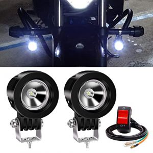 Biqing 2Inch 10W Phare Led Moto, Phares Supplémentaires pour Moto 12V 24V Phare Moto Feux Additionnels LED Phares Avant Moto Anti Brouillard Projecteur Spot LED 6000K avec Interrupteur de Moto 22mm (jose201606, neuf)