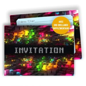 Edition Colibri &ndash; Cartes d&rsquo;invitation anniversaire enfant th&egrave;me pixels &ndash; Lot de 10 cartes &agrave; remplir &ndash; A6 &ndash; Style jeu vid&eacute;o pour filles et gar&ccedil;ons (Edition Colibri, neuf)