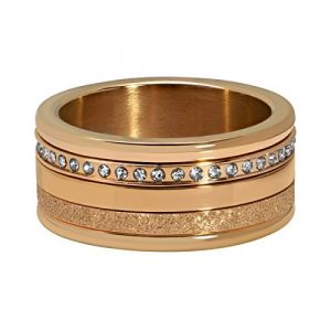 Quiges Or Rose Acier Inoxydable Oxyde de Zirconium Multicolore Combinaison Combinee Bague Solitaire Empilage avec 3 Anneaux Int&eacute;rieurs et 1 Bague de Base Lot Set 18mm (56) (Quiges, neuf)