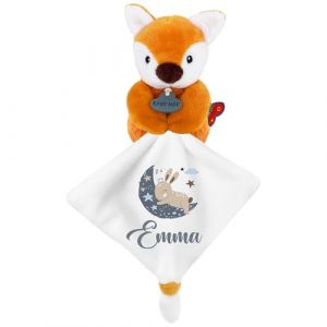 KDO MAGIC - Doudou personnalisé - Personnalisable avec Un prénom - Peluche personnalisée - Cadeau Naissance, garçon, Fille, bébé, Anniversaire (Lune Bleu, Renard) (KDO-MAGIC, neuf)