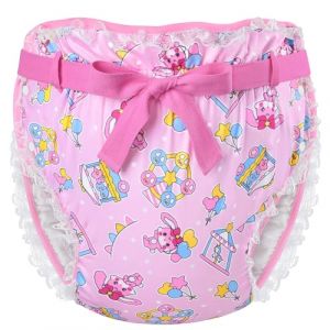 LittleForBig Omutsu Couvre-couche en Soyeux Doux pour Adulte avec Ruban R&eacute;utilisable Lavable Imperm&eacute;able Adjustable - Cirque pastel Usagi Patron Rose XL (Littleforbig, neuf)