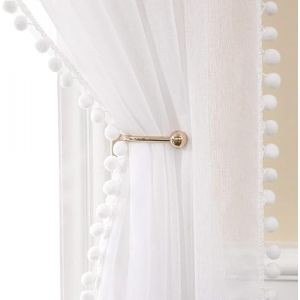 MIULEE Rideau Voilage à Pompons-Voilage Blanc a Oeillets Lot de 2 (2XL140 x H 245 cm), Beaux Rideaux Décoratif Chambre Bebe Fille, Voilage Fenetre Intérieurs Salon, Rideau avec Boule Peluche (MIULEE HOME, neuf)