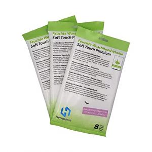 Herrmann Gants de lavage jetables humides Soft Touch Premium avec aloe vera pour voyages et excursions (Herrmann Betriebshygiene, neuf)