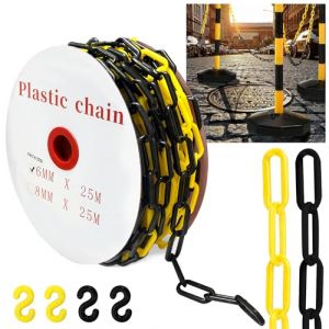 Chaîne de signalisation en plastique rouge et blanc de 25 m, 6 mm, chaîne de signalisation en plastique, avec 4 mousquetons, pour barrières dans les allées, les lieux de travail et les garages (BOFD-EU, neuf)