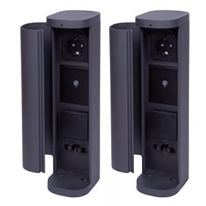 Novatool Lot de 2 prises de courant de jardin sans fil 2 prises - Anthracite - Application WiFi intelligente IP44 - Prise ronde - Prise de courant extérieure - Colonne de prise de jardin (AMP GmbH, neuf)