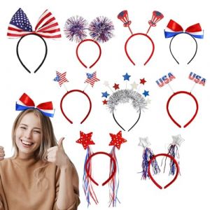 Banque du 4 juillet, bandeau de t&ecirc;te du Memorial Day | Hoop pour cheveux 9x rouge blanc bleu blanc | D&eacute;coration de cheveux &eacute;toile, couvre-chef de drapeau am&eacute;ricain, accessoires (Papea, neuf)