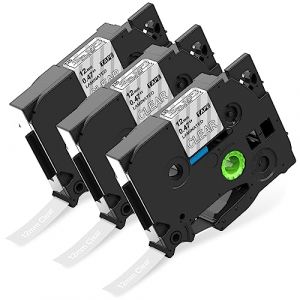 MarkField 3x TZ-135 12mm 0.47 Clear laminés Ruban Compatible avec Brother P-Touch TZ TZe-135 Blanc sur Transparent Ruban pour étiqueteuse PT-H105 H107 H101C H100LB/R 1000 1250 D200 E110 Cube (MarkField, neuf)