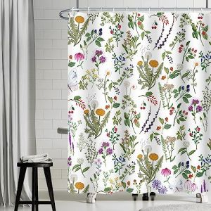 Uiiooazy Rideau Douche Vert, Rideau de Douche Anti Moisissure 200x180cm Fleuri Violet Vintage Floral Rideaux de Baignoire Tissu Lavable Imperméable Polyester Rideaux Salle de Bain avec 12 Crochets (dongguibinjingpinxiaodianpu, neuf)