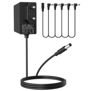 Alimentation 9V pour P&eacute;dales de Guitare, Adaptateur AC/DC 1A avec C&acirc;ble Daisy Chain 5 Voies, Centre N&eacute;gatif, Compatible avec Boss, Behringer, DigiTech, Zoom, Jim Dunlop, et Autres P&eacute;dales d'Effet (RENGOGA, neuf)