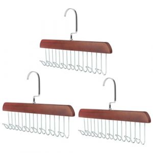 3 Pièces Cintre en pour Ceintures, Porte Cravate avec 8 Crochets, 360° Crochet Cintre, AntidéRapant Cintre Bois, Porte Foulard, Porte Ceinture pour Foulards, Cravates, Ceintures (Shanchendz, neuf)