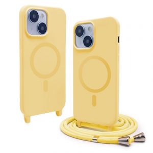 CUZZCASE Coque Compatible avec iPhone 15(6.1"),Coque Magnétique Compatible avec (MagSafe).Collier pourCorde Silicone Complète Cover de iPhone 15(6.1")-Jaune (cuzz, neuf)