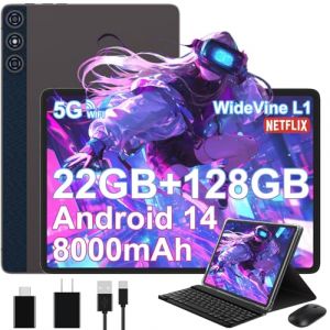 DMOAO Tablette Android 14 avec 22 Go de RAM 128 Go de ROM, Tablette Tactile 10 Pouces avec WideVine L1, 8000 mAh, Octa-Core 1 to Extensible, WiFi 5G, 8MP+5MP, Tablette avec Clavier, BT5.0/GPS, Gris (IVO DRINKS 3 LTD, neuf)