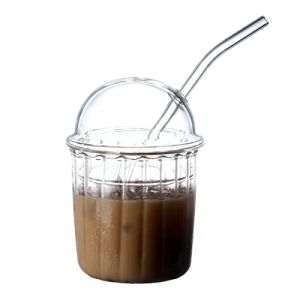 TITA-DONG Joli Verres à Boire avec Couvercle en Dôme en Verre et Paille, Tasses à Smoothie Réutilisables à Large Bouche 15 Oz Tasse à Café Glacée en Verre Gobelet Tasse à Thé à Bulles en Verre(Blanc) (BOLONIYA, neuf)