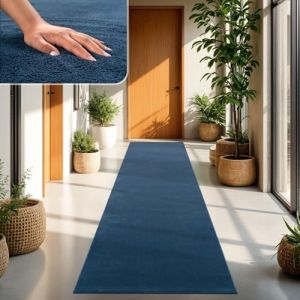 TT Home Tapis Poil Ras Tapis De Salon Monochrome Design Moderne Lavable, Couleur: Bleu Marin, Dimension:80x300 cm (marche-de-tapis, neuf)