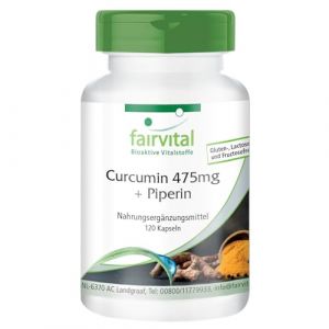 Fairvital | Extrait de Curcuma + Pipérine - Curcumine avec du poivre noir - Hautement dosé - VEGAN - 120 gélules (Fairvital - substances vitales bioactives, neuf)