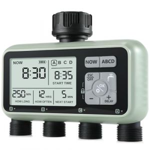 CROSOFMI 4 Voies Programmateur Arrosage Automatique Minuteur Arrosage pour Jardin Programmateur Robinet Arrosage Connecté/Mode Verrouillage Enfant/Mode Automatique & Manuel/Retard De Pluie/IPX5 (CROSOFMI-EU, neuf)