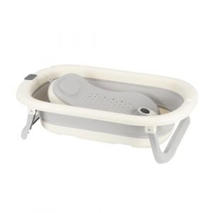 Baignoire Bébé Pliable avec Transat de Bain Pour Bebe et Thermomètre Intégré - Baignoire Enfant avec Siege de Bain pour Bebe - baignoire Bebe Sur Pied - 0 à 24 Mois (Gris, 43x71x18.5cm) (hlang EU, neuf)