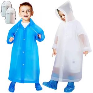 Baogaier 2 Pi&egrave;ces Imperm&eacute;able pour Enfants en EVA, R&eacute;utilisable Manteau Poncho de Pluie avec Capuchon, Poncho L&eacute;ger Combinaison de Pluie V&ecirc;tements de Pluie pour Gar&ccedil;ons Filles, Blanc Bleu (Baogaier, neuf)