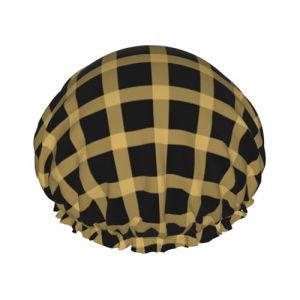 Grand bonnet de douche réutilisable pour femme, double couche d'impression en maille dorée, bonnet de douche avec cordon élastique et doublure en PEVA (shengCY-US, neuf)