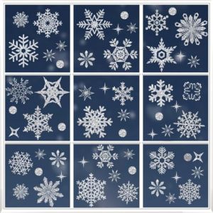 Clips de fen&ecirc;tre de flocon de neige de glitter d'hiver, 9 feuilles imperm&eacute;ables d&eacute;corations de flocon de neige statiques de No&euml;l, autocollants de No&euml;l pour fen&ecirc;tre d'affichage D&eacute;corations de f&ecirc;te (Highmai, neuf)