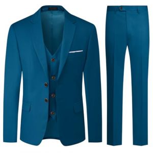 Allthemen Costume Homme Mariage 3 Pièces Slim Fit Smoking Costume Couleur Unie Deux Boutons Formel Veste Gilet et Pantalon Bleu Foncé 3XL (Allthemen, neuf)
