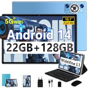 DEERTiME 2025 Newest Tablette Android 14,Tablette 10.1 Pouces 22Go RAM+128Go ROM(TF 1To),8 Cœurs 2.0GHz,5G WiFi, GMS,8000mAh/WideVine L1/FHD/BT5.0/GPS/Tablette 2 en 1 avec Clavier Souris-Bleu (ELETOP SP. Z O.O, neuf)