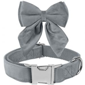 KTWSUEF Noeud Papillon Chiens, Collier pour Chien Velours, Confortable Collier Chien，Nœud Papillon Chiens Amovible et Réglable pour Mariages, Anniversaires, Festivités (Grey, M) (hubeiguangxinwangkejiyouxiangongsi, neuf)