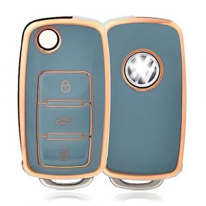 OFFCURVE Etui a Cle Voiture Coque Cl&eacute;, &Eacute;tui &agrave; Cl&eacute;s Couvre Clef Cache Clef 3 Boutons Compatible avec VW Volkswagen Polo Golf 4/5/6 Multivan T5 Caddy Jetta Bora Superb Passat Skoda Fabia Seat Ibiza (OFF CURVE EUR, neuf)