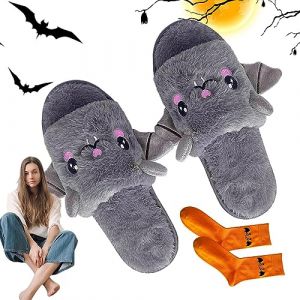 Lambo Pantoufles De Maison De Chauve-souris, Pantoufles Chaudes En Peluche, Pantoufles Antid&eacute;rapantes Et Confortables En Peluche Chauve-souris Avec Chaussettes, Chaussons Mignons D'Halloween (Chifans, neuf)