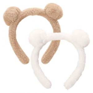 JazSwirl Lot de 2 bandeaux avec oreilles d'ours en peluche pour adultes, bandeau avec oreilles d'ours en peluche mignonnes pour maquillage, spa, lavage du visage (blanc kaki, taille M) (puyangbingyaqicheyongpinyouxiangongsi, neuf)