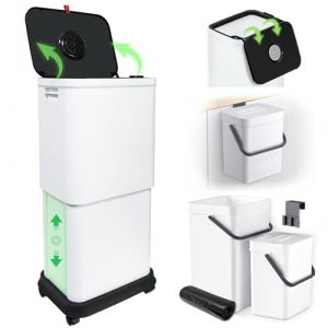 Gintan, Poubelle de cuisine anti-odeurs avec couvercle r&eacute;glable 25-45 l extra grande avec roulettes avec deux petites poubelles de salle de bain avec couvercle pour suspendre (Gintan FR, neuf)