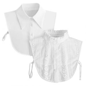 GYIOFAI 2 Pi&egrave;ces Faux Col Femme, D&eacute;tachable Col Amovible Cols Chemisier Classique &Eacute;l&eacute;gant Faux Demi Chemises Faux Collier de Poup&eacute;e Insert Cols pour Femmes (Blanc) (Ruquan Shop, neuf)
