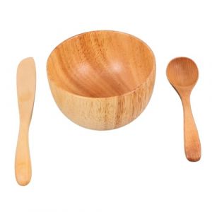 VICASKY Bol M&eacute;langeur En Bois Taille Moyenne Applicateur De Masque Facial Spatule Solide Usage Maison Salon Beaut&eacute; (Belicious Helper, neuf)
