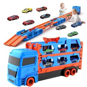 Camion Jouet avec 8 Voitures,Voiture Jouet pour Enfants de 3,4,5,6,7,8+Ans,Garage,Camion de Transporteur Portable et Pliable avec Circuit de Course de 61 Pouces,Cadeau d'anniversaire No&euml;l pour Gar&ccedil;ons (xuanhoo, neuf)