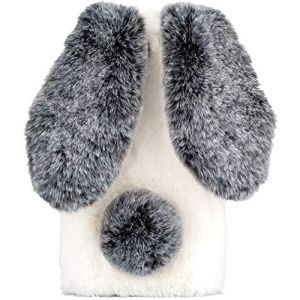 BLOTECH Coquille de Lapin pour Cubot Max 5 Fluffy Doux Case Fluffy Soft &Eacute;tui Peluche Lapin Coque Femmes Girly Couverture Housse Mignonne Velu Phone Shell pour Cubot Max 5,Noir Blanc (Bolong, neuf)