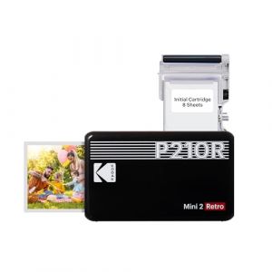KODAK Mini Retro 2 P210 - Mini Imprimante Connectée, Photo format Carte de Crédit 5,3 x 8,6 cm - 2,1 x 3,4'', Bluetooth, Batterie Lithium, Sublimation Thermique 4Pass, 8 photos incluses – Noir (KLSCC, neuf)
