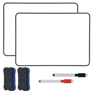 Hiziwimi 2Pcs 30X21cm Mini Tableau Blanc Effa&ccedil;able &agrave; sec, Tableau Blanc Double Face A4 avec Cadre Noir, 2&times;Marqueurs et 2&times;Gommes Pour Tableau, Ardoise Velleda Pour l'&eacute;cole, le Bureau, la Maison(2) (Adwikoso Direct, neuf)