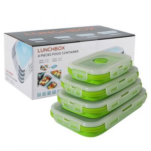 R&eacute;cipient pliable en silicone avec couvercle,bo&icirc;te &agrave; lunch portable pour pique-nique en plein air,peu encombrant,r&eacute;sistant au micro-ondes,au lave-vaisselle et au cong&eacute;lateur,lot de 4 (vert clair) (Beeptrum, neuf)