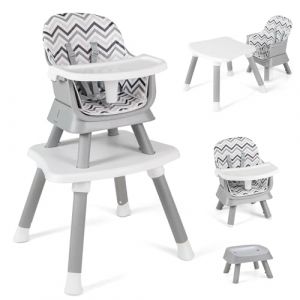 DREAMADE 6 en 1 Chaise Haute Bébé 6-36 Mois avec Plateau Amovible Table et Chaise Tout-Petits Evolutive avec Harnais à 5 Points,Pieds Antidérapants,Charge 25 KG (Gris+Vague) (DREAMADE, neuf)