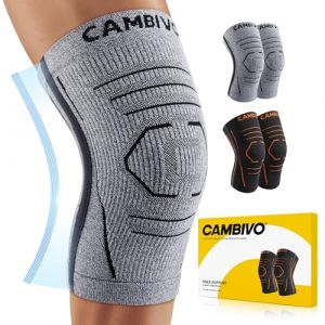 CAMBIVO Genouillere Arthrose Genou 2 Pi&egrave;ces, Genouill&egrave;re de Tricot 3D, Genouill&egrave;re Rotulienne avec Stabilisateurs Lat&eacute;raux pour M&eacute;nisque pour Douleur Genoux, Sport, Running, Fitness (Cambivo-FR, neuf)