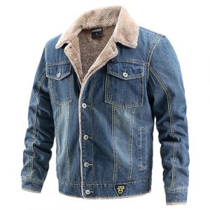 Jamron Homme Hiver Veste en Jean Doubl&eacute;e de Polaire avec Col Veste en Denim Chaude en Peluche avec Poches Bleu Marine S (No.7 Fashion House, neuf)