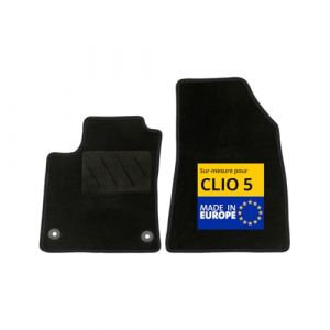 DBS - Tapis de Voiture sur Mesure - Adapté à Votre Renault Clio 5 et Clio 5 E-Tech dès 06/2020 - Antidérapant : Clips de Fixations et Scratch - Tapis de Sol Avant 2 pièces - Moquette - Noir (Housses Auto DBS, neuf)