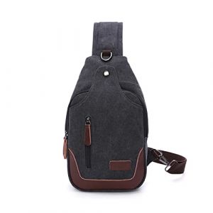 FANDARE Rétro Sac de Poitrine Toile Sac Bandoulière Sling Crossbody Bag Homme Sacoche Sac d'Epaule avec Trou pour écouteur Sacoche de Ceinture pour Voyage Randonnée Crossbody Bag Noir (OÜ HULGY, neuf)
