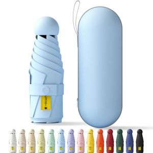 Betrynidil Parapluie Pliable de Voyage MINI - Mini Parapluie De Poche, Anti-UV, Léger, Compact, petit parapluie portable compact pour hommes et femmes Avec boîte capsule (Bleu ciel) (GALOLTD, neuf)