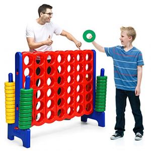 GOPLUS Puissance 4 G&eacute;ant,Jeu de Soci&eacute;t&eacute; Puissance 4 avec 42 Anneaux et Curseurs pour Red&eacute;marrage Rapide, Jeu de Strat&eacute;gie pour Enfants, 120 x 42 x 104 cm, Bleu (Augenstern24, neuf)