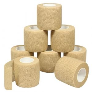 QiGui 8 Rouleaux Bandage Autoadhésif Bandage Medical pour Premiers Secours Bandage Pansements Elastique Bandage Animal Vétérinaire pour Poignets Cheville Mains Pieds 5cm x 4,5m (Beige) (Vangoal, neuf)