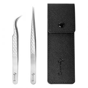 Beauty7 Pince Brucelle Extension Cils Tweezers Antistatique Metal Applicateur Facial, Comedon, Extension de Cils, Faux Cils, Ongle Epiler Manucure Outil Multifonction (Silver 2-piece set) (WEIMOB, neuf)